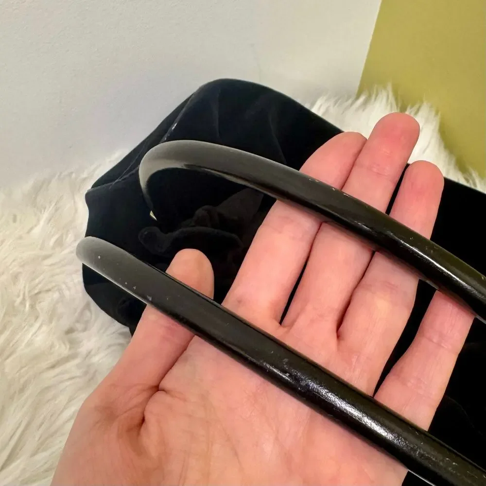 Kate Spade Maya Wood Handle Black Velvet Purse Handbag Turnlock Classic